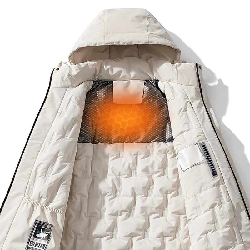 Elegant Women’s Quilted Winter Coat – Waterproof and Windproof Jacket with Detachable Hood for Cold Weather