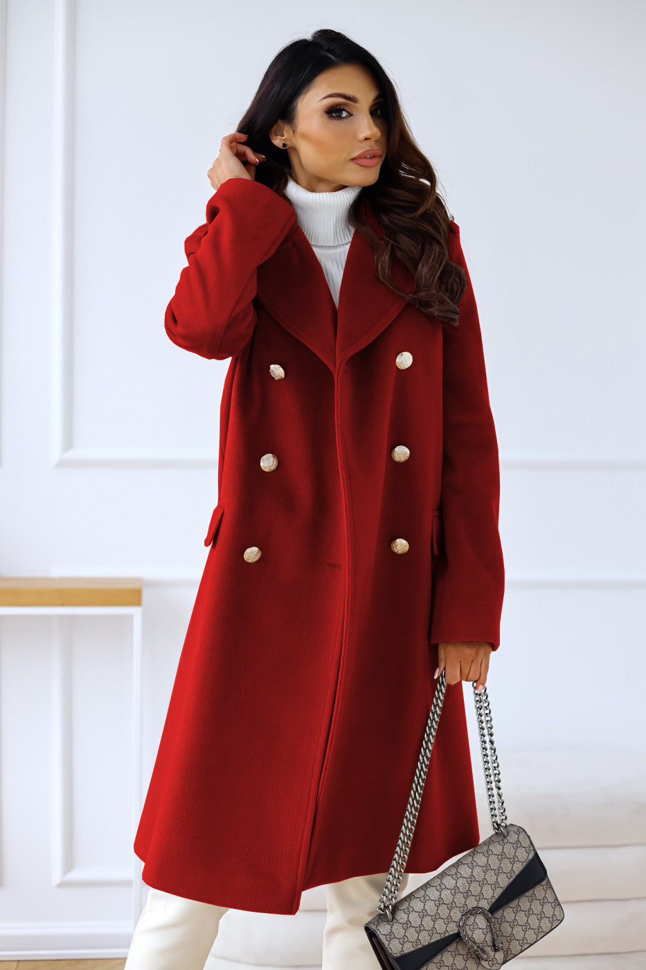 Loretta | Women's Winter Wool Coat – Chic Double-Breasted Trench Design