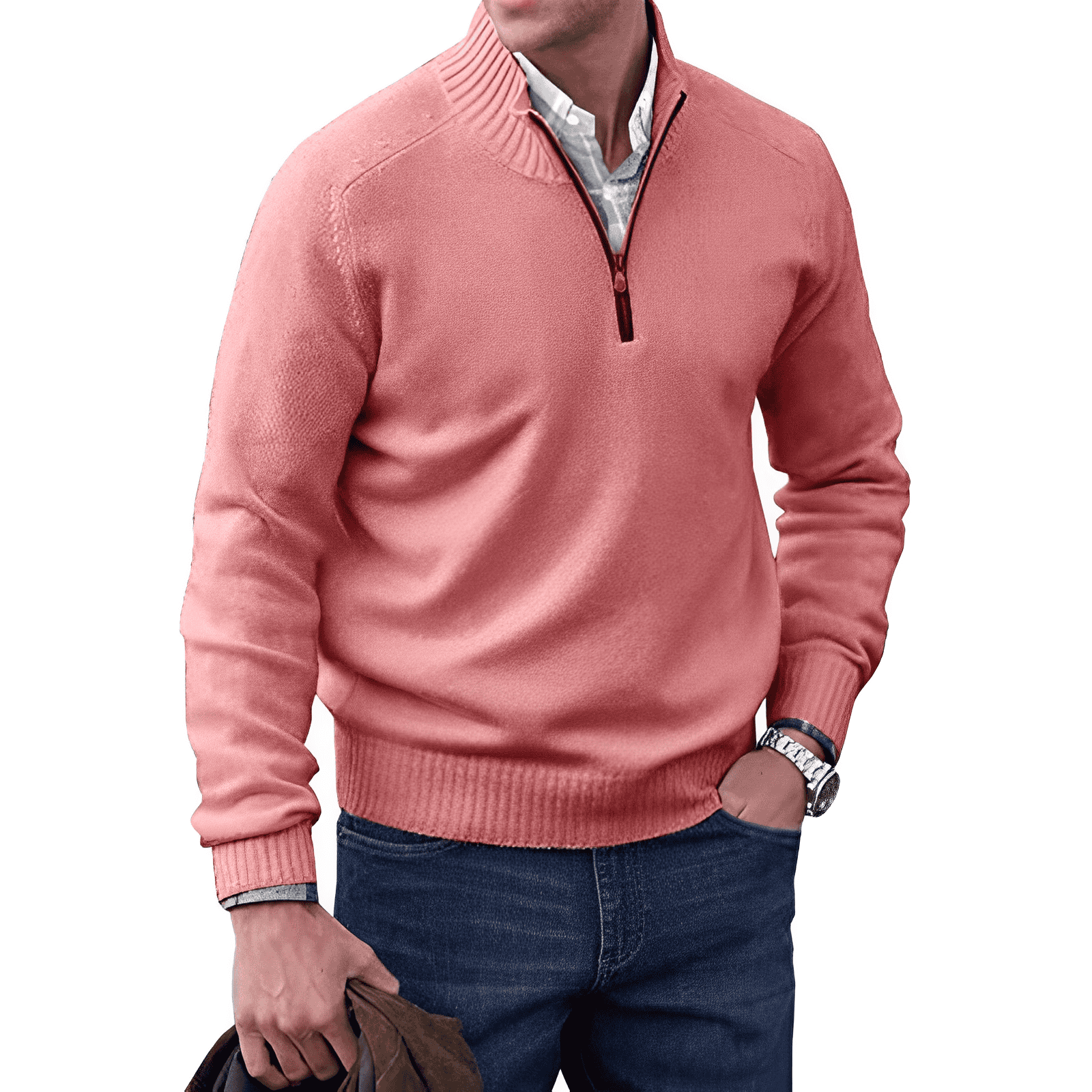 Men's Cotton Jumper with Quarter-Zip - Knitwear