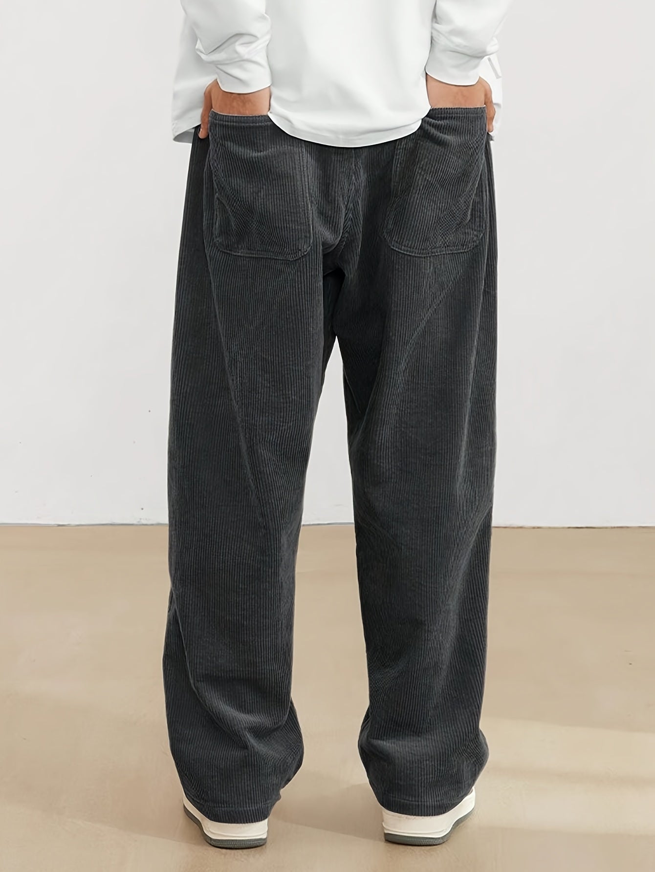 Men's Ribbed Wide Leg Trousers - Straight Fit