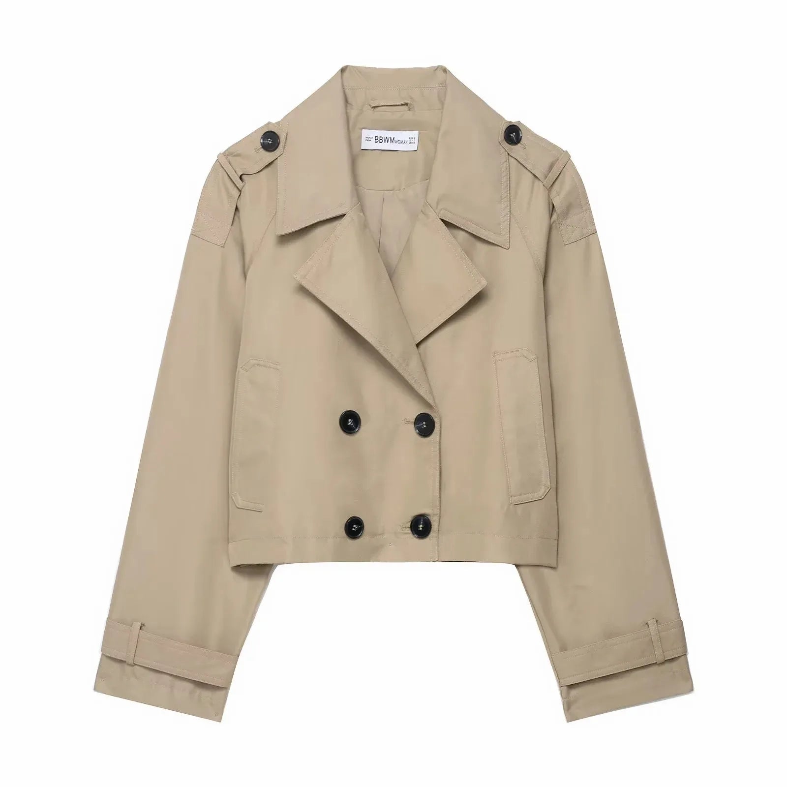 Damen-Trenchcoat mit zweireihiger Knopfleiste und Taschen – Stilvolle Herbst-Winter-Bürojacke